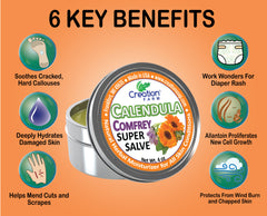 Calendula-Comfrey Salve - Super Salve - Large 4 oz Tin, Super Salve, Herbal Salve.