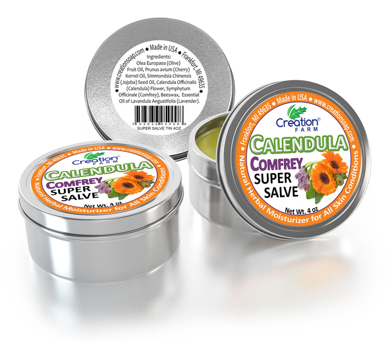 Calendula-Comfrey Salve - Super Salve - Large 4 oz Tin, Super Salve, Herbal Salve - Creation Pharm